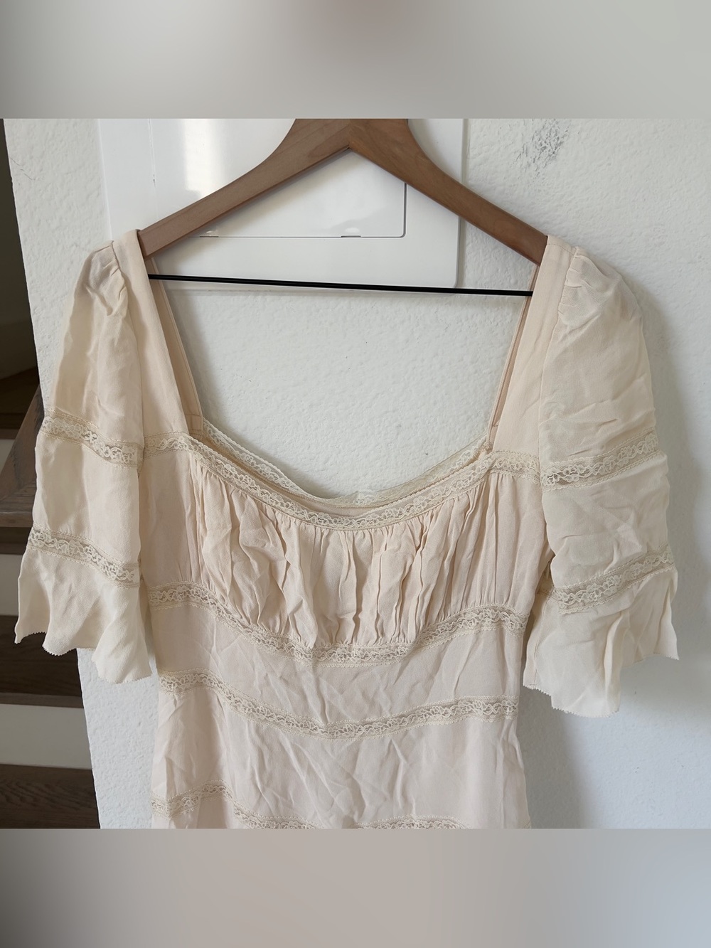 Reformation Laverna Smocked Bell-Sleeve Midi Dress in Cream - Picture 7 of 9